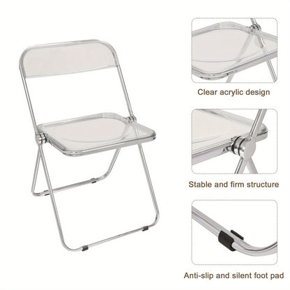 Modern Clear Folding Chair with Metal Frame – Lightweight, Ergonomic Design for Indoor Use, Ideal for Dining Room, Office, and Events, Foldable Chair