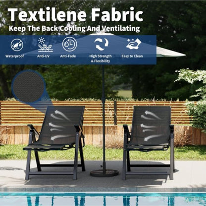 1pc MERXENG Heavy Duty Adjustable Reclining Folding Chair with Foot Rest & Widened Armrests - Durable Metal Frame, Manual Handle Adjustment, Foldable Design