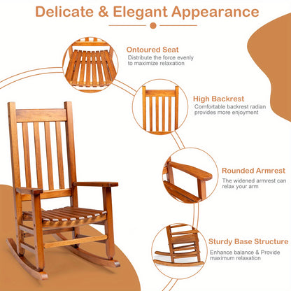 Original Wood Color, Poplar Wood, Square, Straight And Small, Wooden Rocking Chair