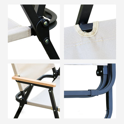 Portable Folding Chair - Lightweight And Durable, Suitable for Camping, Picnics And Outdoor Relaxation, Beige Fabric Seat with Black Metal Frame, Fishing Chair,