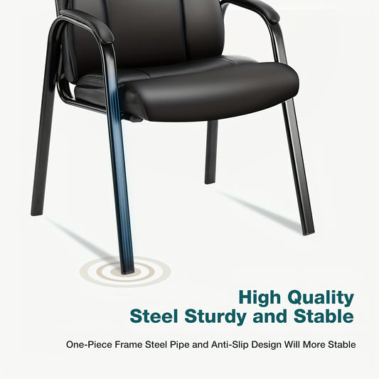 Comfortable Leather Guest Chair with Cushioned Arms-Ideal for Reception, Conference Rooms, Side Office Desks Or Home Use APPLE