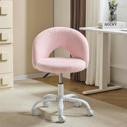 Small Size Living Room Lounge Chair with Faux Fur Cute Dressing Chair, Adjustable Height Armless Desk Chair, 360° Rotation and Comfortable Rolling, Suitable for Study,