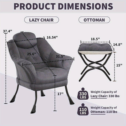 TOWALLMARK Modern Lazy Chair with Ottoman - Ergonomic Armrests, Side Pocket & Footrest, Hardwood Frame & Metal Base, Mixed Color Upholstery,