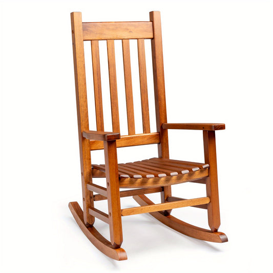 Original Wood Color, Poplar Wood, Square, Straight And Small, Wooden Rocking Chair