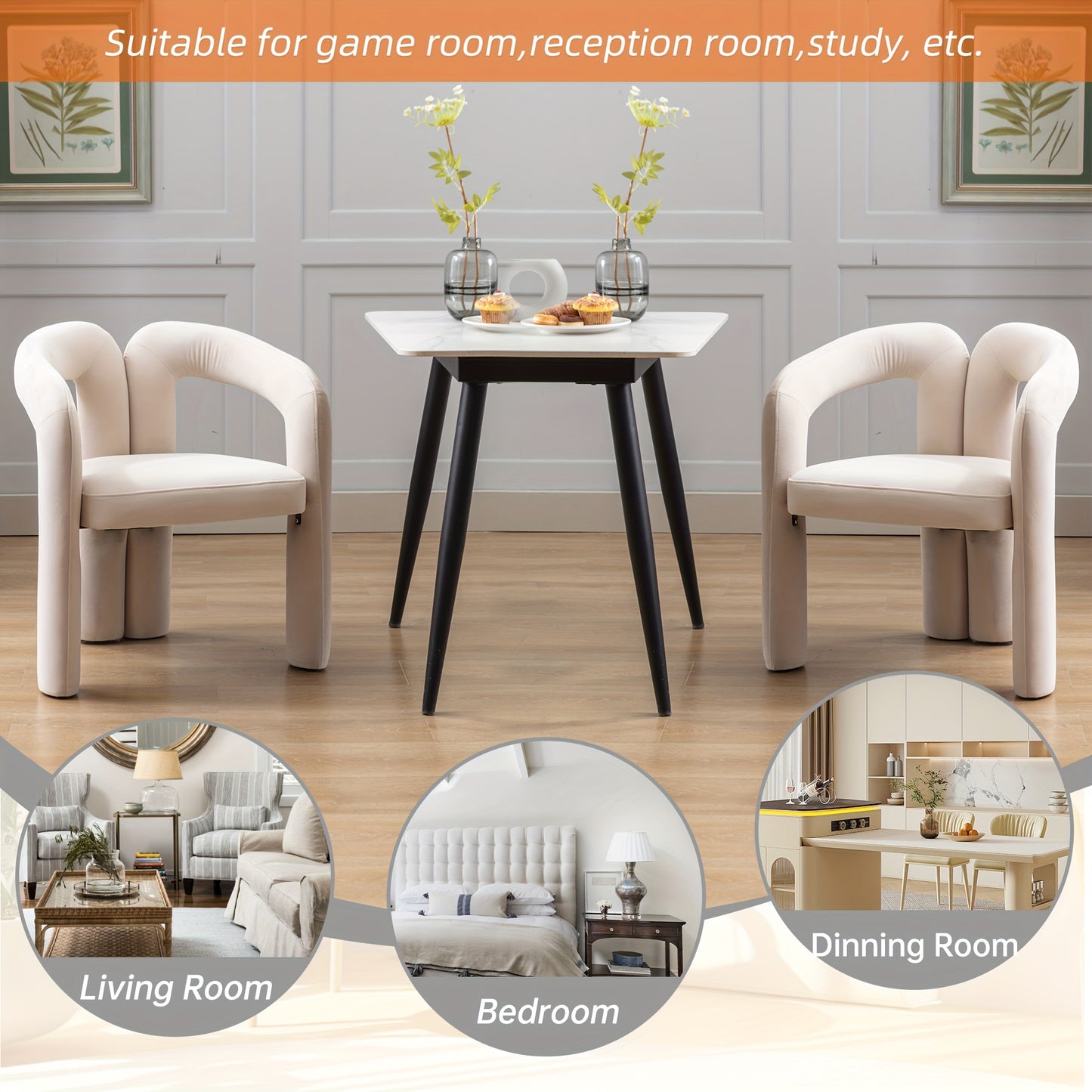 Set Of 2pcs Contemporary Designed Velvet Fabric Upholstered Accent\u002FDining Chair\u002FBarrel Side Chairs Kitchen Armchair for Living Room