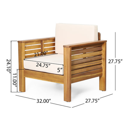 Outdoor Acacia Wood Club Chairs with Cushions Teak+Beige 27.75D x 32W x 27.75H