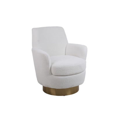 Teddy 360° Swivel Barrel Accent Chair - Plush Round Reading Armchair with Golden Stainless Steel Base, Ivory Upholstery, No Assembly Required for Living Room & Bedroom