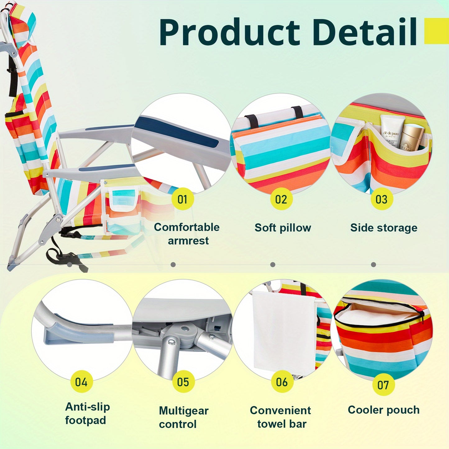 1pc Multi-pattern Beach Chair Outdoor Portable Folding Chair Thickened Oxford Fabric Silvery White Aluminum Alloy Bracket Dwarf Beach Vacation Camping Lounger