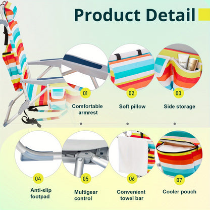 1pc Multi-pattern Beach Chair Outdoor Portable Folding Chair Thickened Oxford Fabric Silvery White Aluminum Alloy Bracket Dwarf Beach Vacation Camping Lounger