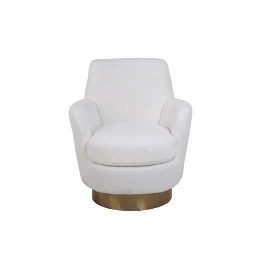 Teddy 360° Swivel Barrel Accent Chair - Plush Round Reading Armchair with Golden Stainless Steel Base, Ivory Upholstery, No Assembly Required for Living Room & Bedroom
