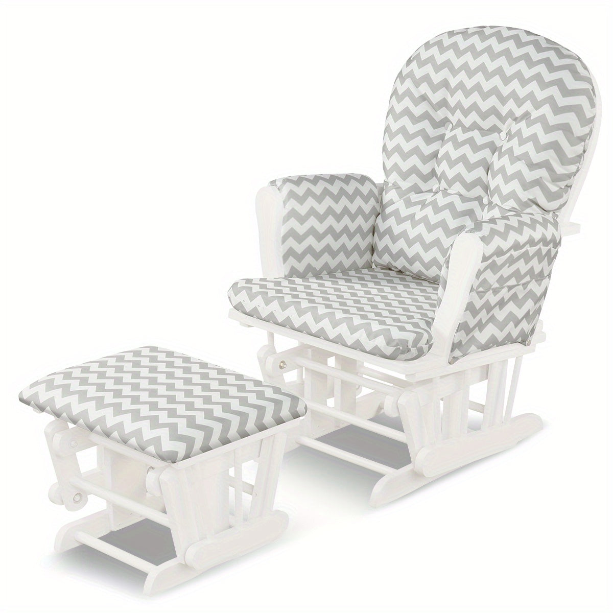 MAXMASS Glider and Ottoman Set, Rocking Chair & Ottoman Set with Solid Wooden Frame & Smooth Rocking Motion, Detachable Padded Cushion with Storage Pocket,