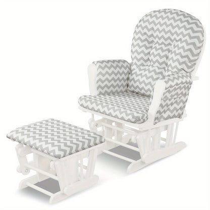 MAXMASS Glider and Ottoman Set, Rocking Chair & Ottoman Set with Solid Wooden Frame & Smooth Rocking Motion, Detachable Padded Cushion with Storage Pocket,