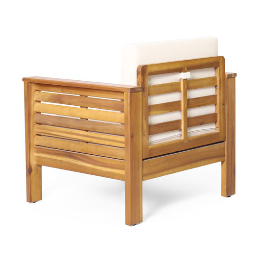 Outdoor Acacia Wood Club Chairs with Cushions Teak+Beige 27.75D x 32W x 27.75H