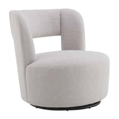 Swivel Barrel Chair with Soft Teddy Fabric, Round Accent Chair for Living Room Bedroom Office, Comfy Rotating Seat with Performance Fabric, Cozy Grey Chair for Relaxing