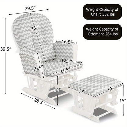 MAXMASS Glider and Ottoman Set, Rocking Chair & Ottoman Set with Solid Wooden Frame & Smooth Rocking Motion, Detachable Padded Cushion with Storage Pocket,