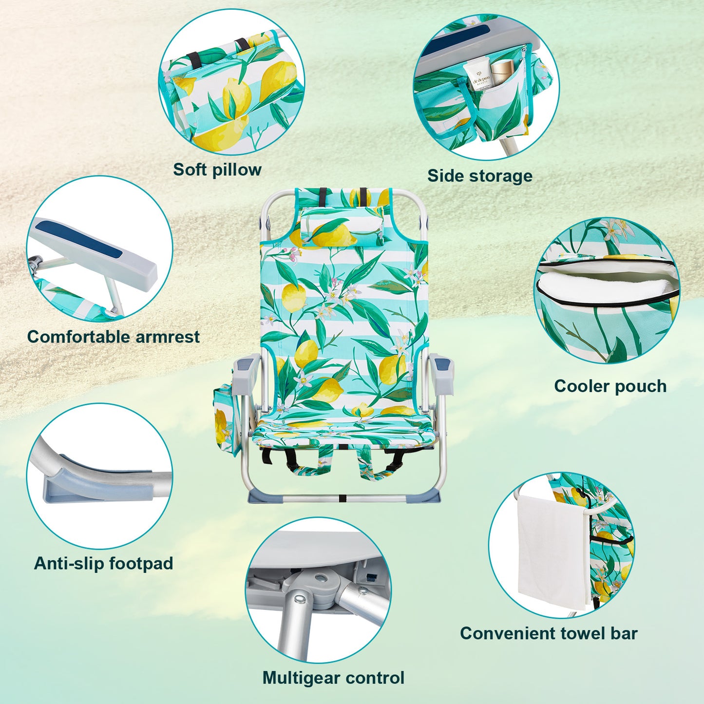 1pc Multi-pattern Beach Chair Outdoor Portable Folding Chair Thickened Oxford Fabric Silvery White Aluminum Alloy Bracket Dwarf Beach Vacation Camping Lounger