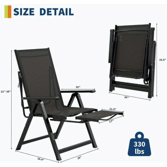1pc MERXENG Heavy Duty Adjustable Reclining Folding Chair with Foot Rest & Widened Armrests - Durable Metal Frame, Manual Handle Adjustment, Foldable Design