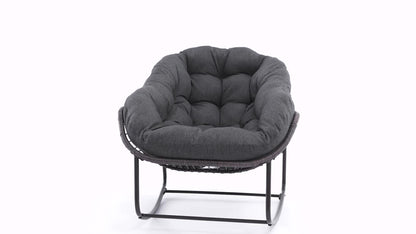 HOMEFUN Outdoor Rattan Rocking Chair with Padded Cushion - Ergonomic Recliner for Front Porch, Living Room, Patio & Garden - Durable Metal Frame, Polished Finish,