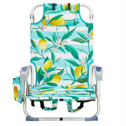 1pc Multi-pattern Beach Chair Outdoor Portable Folding Chair Thickened Oxford Fabric Silvery White Aluminum Alloy Bracket Dwarf Beach Vacation Camping Lounger