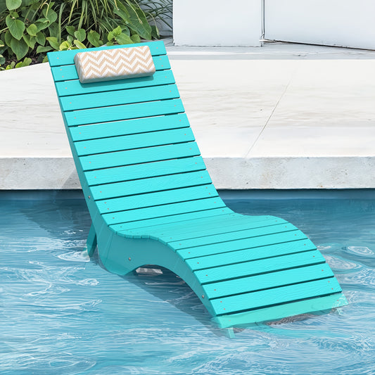 Turquoise HDPE Outdoor Chaise Lounge - Heavy-Duty Body-Hugging recliner chair with Slip-Resistant Base, Easy-Clean Surface for Poolside, Patio, Garden,
