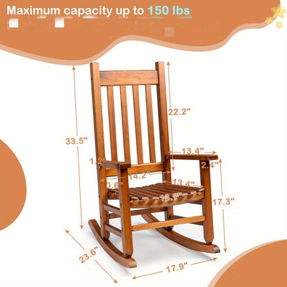 Original Wood Color, Poplar Wood, Square, Straight And Small, Wooden Rocking Chair