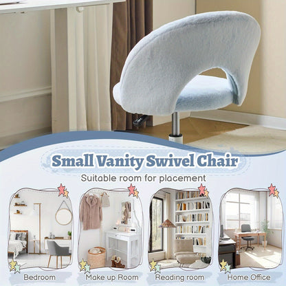 Small Size Living Room Lounge Chair with Faux Fur Cute Dressing Chair, Adjustable Height Armless Desk Chair, 360° Rotation and Comfortable Rolling, Suitable for Study,
