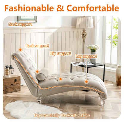 Velvet Chaise Lounge Indoor, Button-Tufted Upholstered Chaise Lounge Chair with Pillow for Bedroom Living Room Office