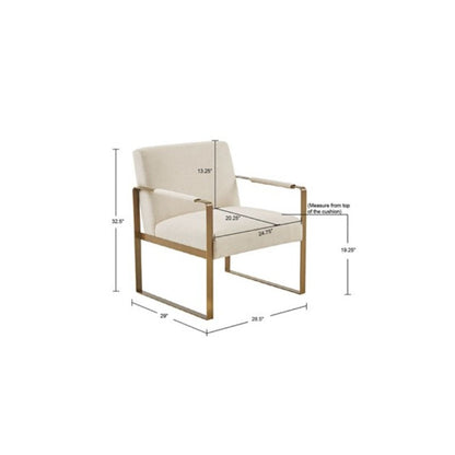 2025 Accent Chair - Modern Minimalist Design with Golden Accents, Elegant White Fabric & Metal Frame, Perfect for Living Room or Office Decor, No Assembly Required,