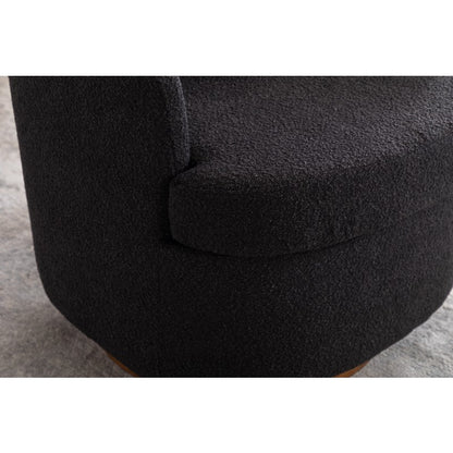 Modern Boucle Fabric Swivel Accent Chair - Black Upholstery, 360-Degree Swivel & Ergonomic Design, No Assembly Required, Solid Brown Base Legs for Living Room,