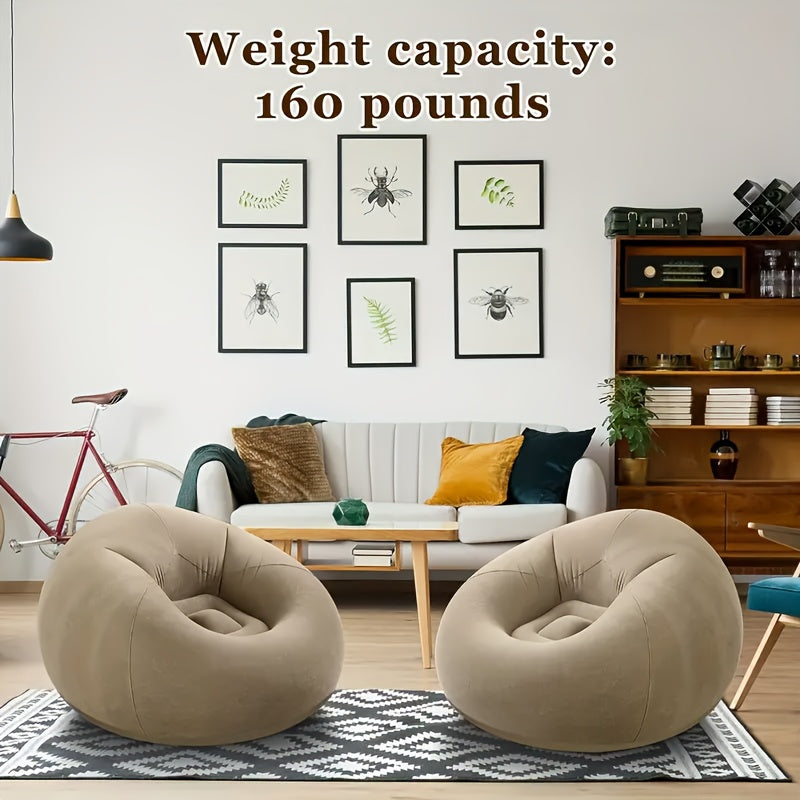1pc Soybean Bag Chair, Inflatable Sofa Chair, Soft, Comfortable, Outdoor, Lazy Seat, Tatami Chair, Sofa Cover, Lazy Sofa, Circular Single Sofa, Living Room,