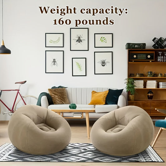 1pc Soybean Bag Chair, Inflatable Sofa Chair, Soft, Comfortable, Outdoor, Lazy Seat, Tatami Chair, Sofa Cover, Lazy Sofa, Circular Single Sofa, Living Room,