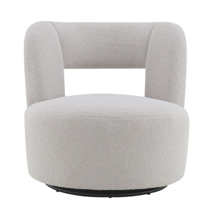 Swivel Barrel Chair with Soft Teddy Fabric, Round Accent Chair for Living Room Bedroom Office, Comfy Rotating Seat with Performance Fabric, Cozy Grey Chair for Relaxing