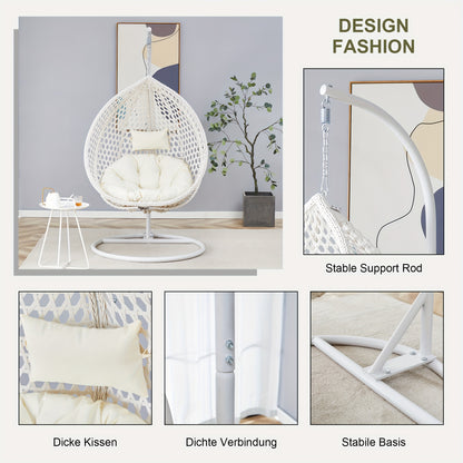 Egg Chair Indoor, Hanging Egg Chair With Stand, Egg Chair Outdoor With Cushions And Pillows, Egg Swing Chair, Stylish Design, Sturdy And Durable, Soft And Comfortable,