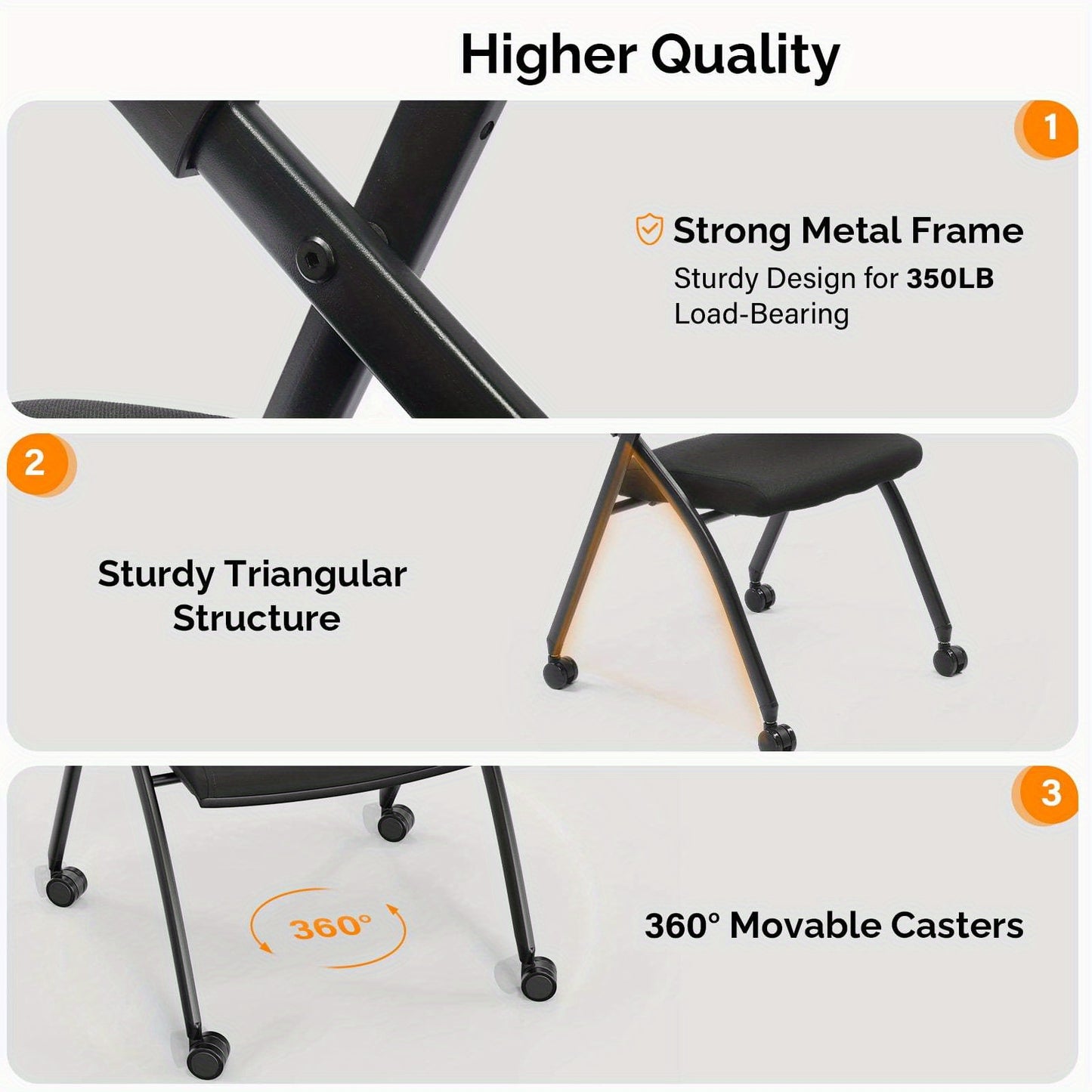 LEADZM Conference Room Chair Folding Office Chair Stackable Side Chair with Wheels and Adjustable Armrest For Home Meeting Furniture 2 Pack, Black