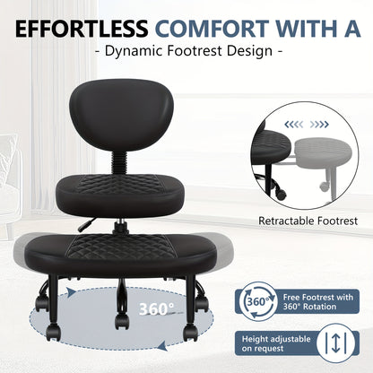 Ergonomic Cross-Legged Chair Kerdom Ergonomic Adjustable Height Cross-Legged Chair | 360° Swivel & 5-Wheel Rolling Base, Soft Padded Comfort for Home Office,
