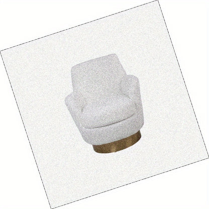 Teddy 360° Swivel Barrel Accent Chair - Plush Round Reading Armchair with Golden Stainless Steel Base, Ivory Upholstery, No Assembly Required for Living Room & Bedroom