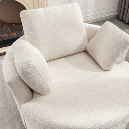 Extra Large 360° Swivel Chair - Cozy Club Style with 3 Pillows, Beige Fabric, Round Design for Living Room, Lounge, or Hotel Use, 40.2D X 42.1W X 34.3H Inch,