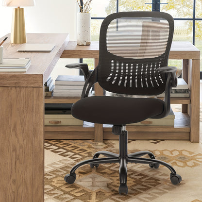 Office Computer Desk Chair, Ergonomic Mid-Back Mesh Rolling Work Swivel Task Chairs with Comfortable Lumbar Support, Wheels, Comfy Flip-up Arms for Home,