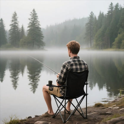 Best Seller in 88 Countries and Regions, 1pc Portable Folding Camping Chair with Armrests & Built-in Cup Holder