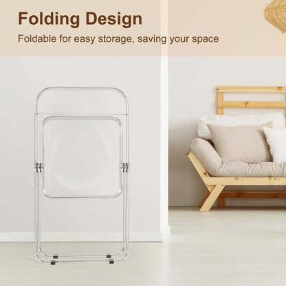 Modern Clear Folding Chair with Metal Frame – Lightweight, Ergonomic Design for Indoor Use, Ideal for Dining Room, Office, and Events, Foldable Chair