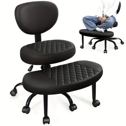 Ergonomic Cross-Legged Chair Kerdom Ergonomic Adjustable Height Cross-Legged Chair | 360° Swivel & 5-Wheel Rolling Base, Soft Padded Comfort for Home Office,