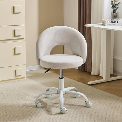 Small Size Living Room Lounge Chair with Faux Fur Cute Dressing Chair, Adjustable Height Armless Desk Chair, 360° Rotation and Comfortable Rolling, Suitable for Study,