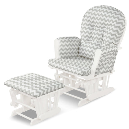 MAXMASS Glider and Ottoman Set, Rocking Chair & Ottoman Set with Solid Wooden Frame & Smooth Rocking Motion, Detachable Padded Cushion with Storage Pocket,