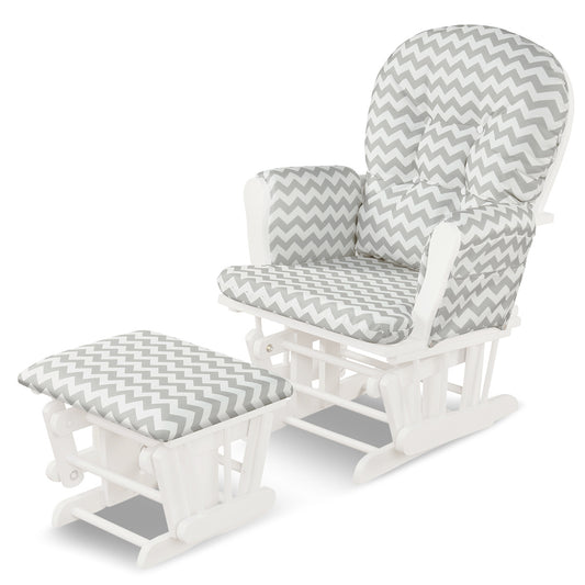 MAXMASS Glider and Ottoman Set, Rocking Chair & Ottoman Set with Solid Wooden Frame & Smooth Rocking Motion, Detachable Padded Cushion with Storage Pocket,