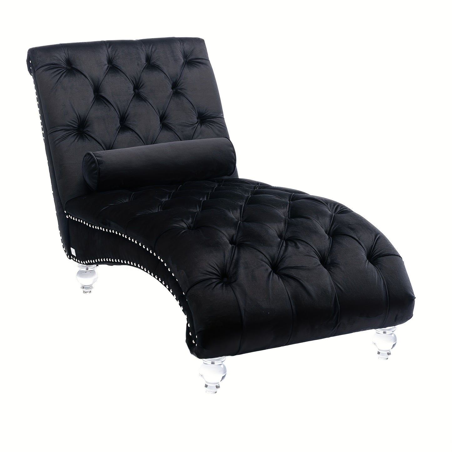 Velvet Chaise Lounge Indoor, Button-Tufted Upholstered Chaise Lounge Chair with Pillow for Bedroom Living Room Office