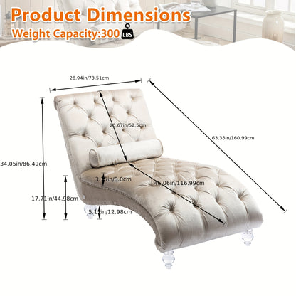 Velvet Chaise Lounge Indoor, Button-Tufted Upholstered Chaise Lounge Chair with Pillow for Bedroom Living Room Office