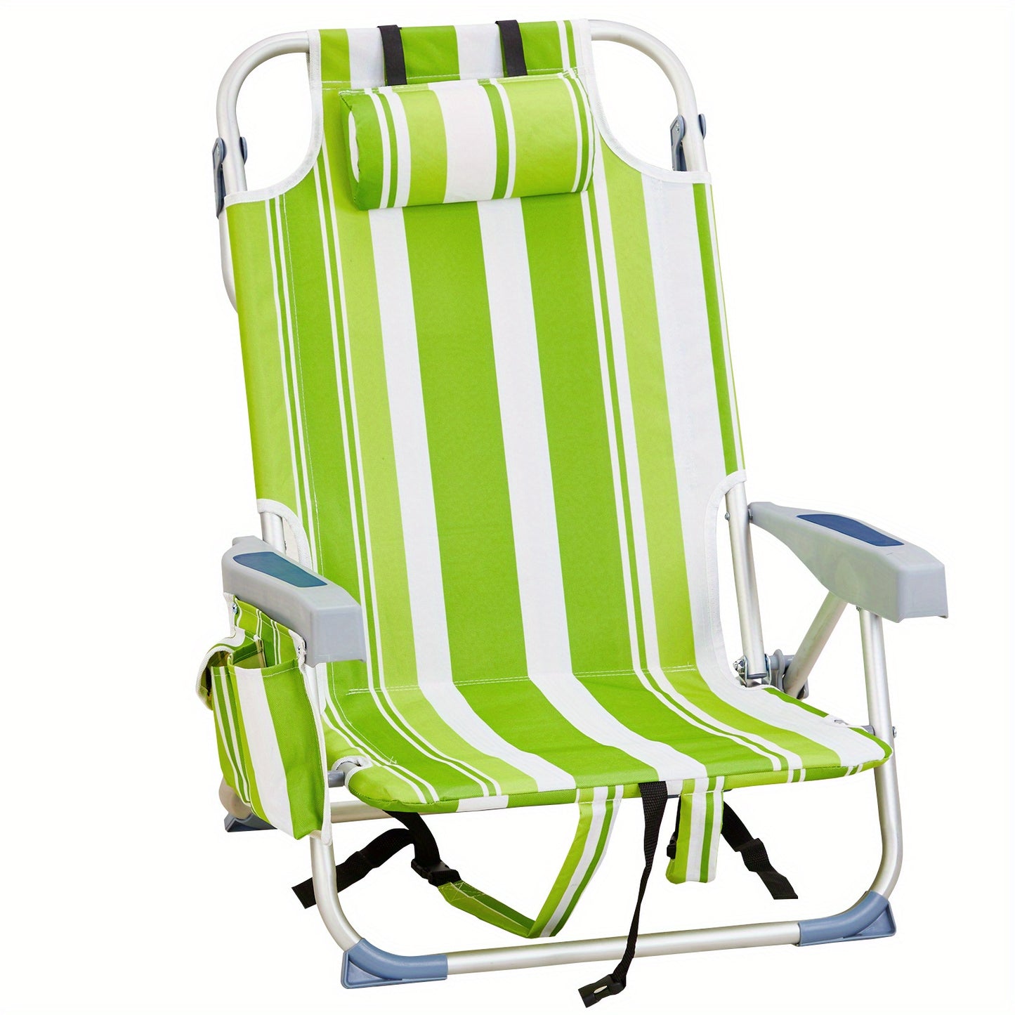 1pc Multi-pattern Beach Chair Outdoor Portable Folding Chair Thickened Oxford Fabric Silvery White Aluminum Alloy Bracket Dwarf Beach Vacation Camping Lounger